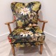 Occasional chair in Clarke & Clarke Passiflora (Midnight/Spice)